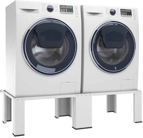 AUVYI Waschmaschine Sockel Untergestell Weiß 127x54,5x32,5 cm Doppelte Sockel Tragfähigkeit 200 Kg Kühlschrank und Trockenmaschinen Sockel mit Rutschfesten Pads Waschmaschinenzubehör Stahl