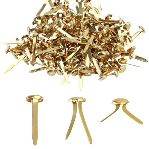 Nodcows 150 Stück Musterbeutelklammern Brads, Gold Musterklammern Metall Klammern Versandtaschen, Rundkopfklammern Scrapbooking für Papier Briefklammern Basteln DIY Handwerk - 8x15mm/8x19mm/8x25mm