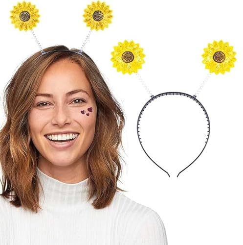 Goldschmidt Haarreif mit Sonnenblumen | Hippie Schlager Tiara | Gärtnerin Haarschmuck Fasching Karneval