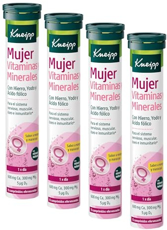 Kneipp Mujer Vitaminas y Minerales, Complemento de Magnesio, Calcio, Vitamina C, Zinc, Hierro y Yodo, Reduce el Cansancio, Aporta Enería y Aumenta las Defensas, Efervescentes, 15 Comprimidos