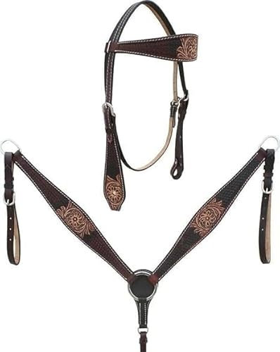 EQUIEMPRESS Western-Leder-Set mit handgefertigtem Kopfstück und Vorderzeug mit Zügeln. /Size-Full,Cob,Pony AZ-37 (Cob)