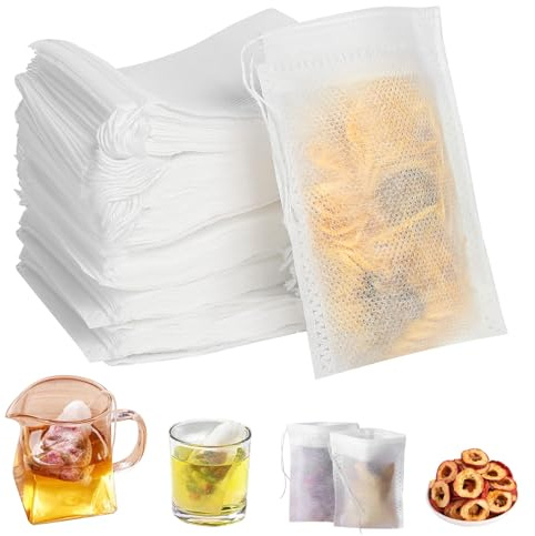 500 Pcs Tea Bags Empty Reusable Tea Bags for Loose Tea with Drawstring 3.54 x 2.76in Non-Woven Spice Bags for Cooking Bath Tea Bags Tea Filter Bags Disposable Tea Bags for Cooking Coffee Loose Tea