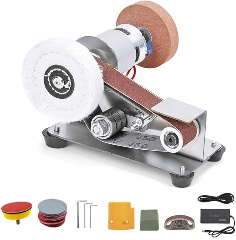 Mini lijadora de banda eléctrica, pulidora de banda multifunción, amoladora de banco, afilador de cuchillos eléctrico de 7 velocidades ajustables, for metal, carpintería y manualidades.