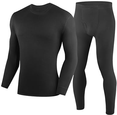 YESWEL Set di biancheria intima da uomo in 100% lana merino, biancheria intima termica morbida, set di biancheria intima calda e lunga, per l'inverno (S-2XL), nero, X-Large