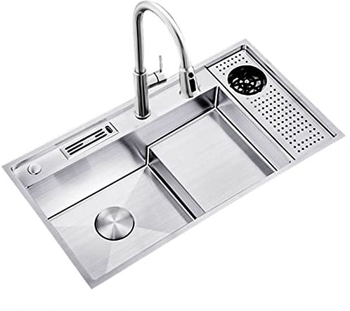 Lavello da Cucina con Rubinetto e Lavatrice, lavello con Barra Spazzolata, Installazione a Incasso o sottotop/Argento ~ B/88 * 48