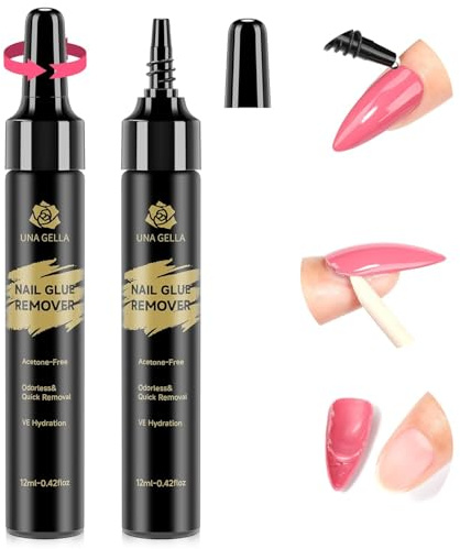 UNA GELLA Nagelkleber Entferner 12ml x 2, Acetonfreier Soak Off Remover für Press On Nail Tips, Acryl Nägel und Semi Solid Nagelkleber, Nicht für Gel Polish oder Base Coat, Tropfanwendung