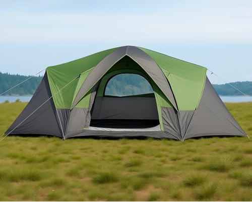 Newfulam Familienzelt 10 Personen, Wasserdicht Tunnelzelt mit 5 großen Netzfenstern, 2 Zimmer, Fliegengitter, doppellagig, Campingzelt, stabil, tragbar Großes Zelt für Campen & Festival (Grau)