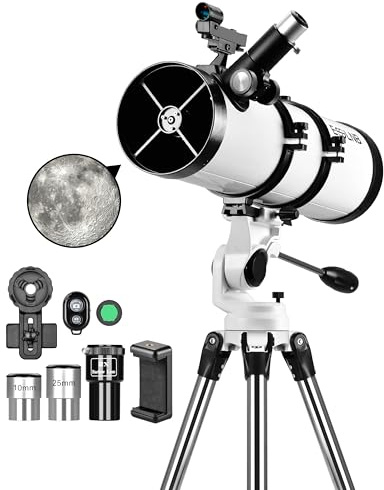 ESSLNB Télescope 650130 Télescopes réflecteurs pour astronomie adulte avec application Sky Tonight Adaptateur smartphone trépied réglable en acier inoxydable Détecteur de points rouges Portée sans fil