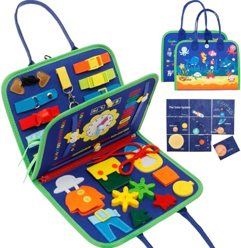 KTCINA Busy Board Montessori Toys for Toddler 1 2 3 Year Old, Educational Learning Activity Sensory Book Felt Quiet Book Montessori Sensory Toys Baby Travel Busy Books for Plane Car, Boys Girls Gift