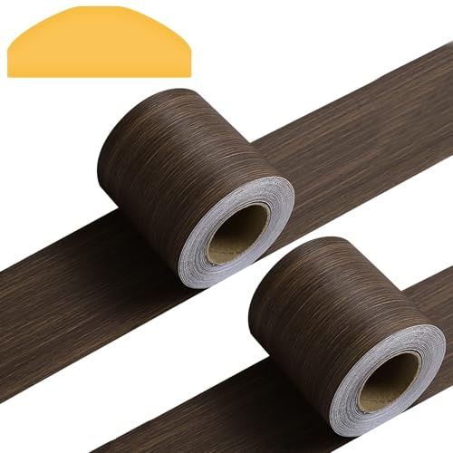 Thatyro Borde de papel pintado de grano de madera de nogal de 1.9 pulgadas x 65.6 pies, cinta de borde de marco de espejo, despegar y pegar, 2 rollos de calcomanías autoadhesivas impermeables de PVC