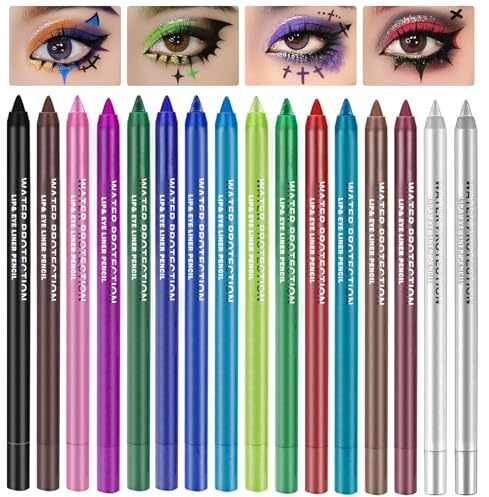 QIUFSSE 16 Colored Eye Liner Pencils for Women,Purple Green Blue Metallic Eyeliner Pen Set,Colorful Eye Liner Pencils,Multi-Function and Professional Pencil Eyeliner Makeup