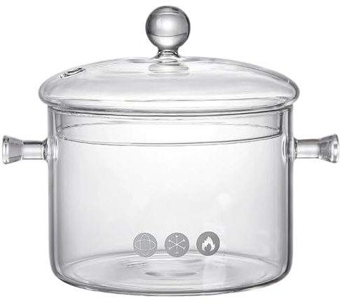 Pot de vidrio 1.5L/50OZ Potpourri de bote a fuego lento con tapa y manijas de cocina resistente al calor de cocción para cocinar, sopa, leche, té |.Ollas transparentes para cocinar