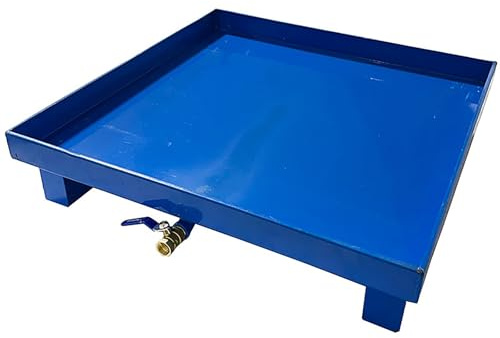 YCYHXJB Oil Tank Spill Tray, Metal Drip Pan with Water Outlet and Outlet Valve, Leakproof Containment Tray for Warehouses Factory Garage Platform(Blue,125 * 65 * 7cm/49.2 * 25.6 * 2.7in)