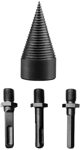 kimeo Foret fendeur de bûches 3 en 1 – Cône fendeur bois universel pour perceuse de Bois Conique 32mm, avec 3 poignées de perceuse, pour la coupe et le perçage du bois de chauffage