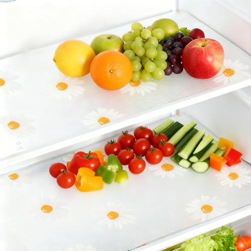 EVA Refrigerator Shelf Liners 8 Pack - Non-Slip Waterproof & Food-Safe Mats, Daisy Pattern Kitchen Organizer (45x30cm) | Reusable, Eco-Friendly Fridge Storage Liners