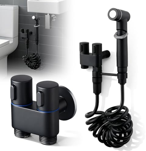 Douchette de Bidet pour Toilette, Kit Pulvérisateur WC en Acier Inoxydable 304 avec Tuyau de 2m et Double Vanne de Contrôle, Support Mural, Pour Hygiène, Nettoyage, Lavage d’Animaux, Noir