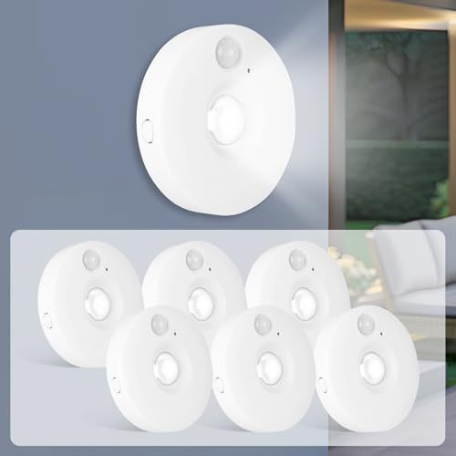 Bomiclss 6Pcs Motion Sensor Lights Indoor, Wall LED Night Light, USB Rechargeable with Magnetic Base, for Kitchen Stairs Closet Hallway, 8 * 8 * 2cm (White-6Pcs)