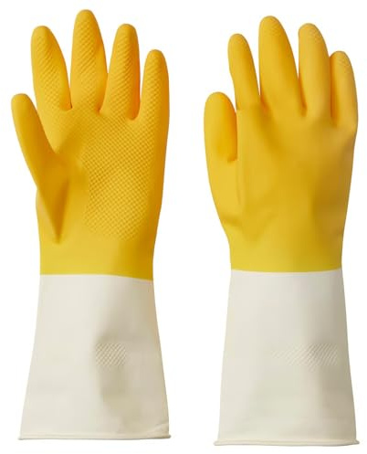 Luckora RINNIG Cleaning Gloves – Bright Yellow/Off-White | Durable Household Rubber Gloves for Dishwashing, Kitchen Cleaning & General Home Use | Non-Slip Grip | Comfortable Fit (SMALL)
