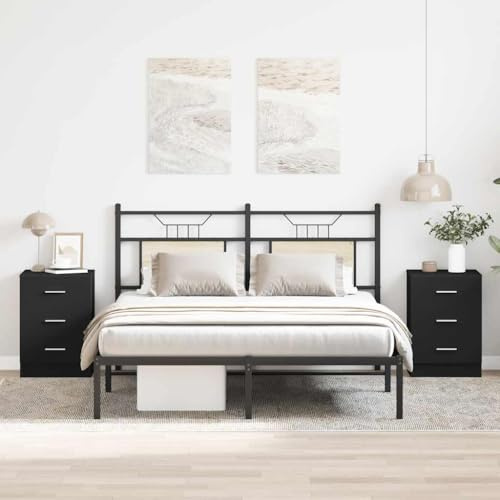 Nqyjm Bedside Tables 2 Units Chipboard Black 38 x 35 x 56 cm Side Table for Living Room and Bedroom Modern Style