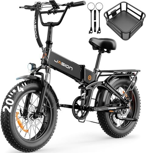 Jasion X-Hunter Electric Bike for Adults,1400W Peak Motor 30MPH Max Speed 48V 13AH Removable Battery,Full Suspension System,20''*4.0 Fat Tire Foldable Ebike 7-Speed Electric Bicycle