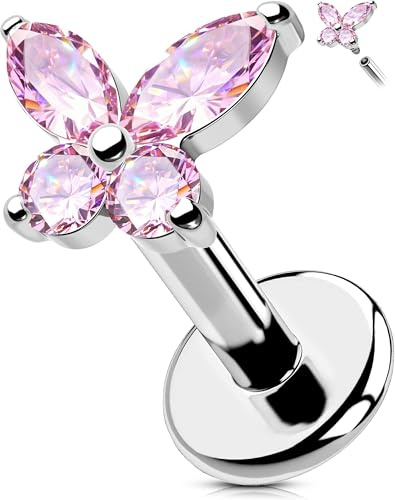 OUFER Body Piercing Lippenpiercing: 16G Internally Threaded Helix Earrings Butterfly Lip Tragus Medsua Piercings Jewellery 316L Surgical Steel Cartilage Earrings Labret Stud