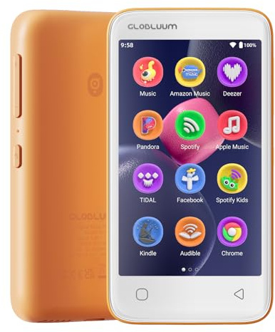 Lecteur MP3 96 Go avec Bluetooth 5.0 et WiFi, Lecteur de Musique Compatible Spotify, Audible, Amazon Music,Lecteur MP4 Android à écran Tactile 4 Pouces avec Son HiFi, Radio FM (Orange Cosmique)