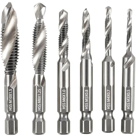 6 Piezas Brocas Roscadoras Combinadas M3 a M10, Macho de Roscar para Taladro con Vástago Hexagonal, Herramienta 2 en 1 para Taladrar y Roscar Metal Madera Plástico