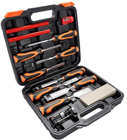 EVERGOODS 13PC Woodworking Tools Set CR-V Steel Carving Kit | 13pcs woodworking tool kit with CR-V steel tools, sharpening stone & storage case, for carving, carpentry and DIY projects.