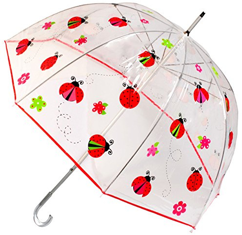 alles-meine.de GmbH großer XL Regenschirm - transparent - Marienkäfer & Glückskäfer mit Blumen - ø 92 cm - Glockenschirm - Schirm - durchsichtig & durchscheinend - transpar..