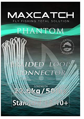 MAXIMUMCATCH geflochtener Schlaufenverbinder 10 Stück pro Packung, Fliegenfischen Loop Connectors, Orange/Klar/Gelb, 30lb/50lb (Klar, 50LB)