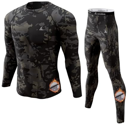 CL convallaria Thermounterwäsche Herren Funktionsunterwäsche Skiunterwäsche Atmungsaktiv Innenfleece Thermo Unterwäsche Set | Mit Fleece gefüttertes Oberteil. Ultraweich, feuchtigkeitsableitend, 4-Wege-Stretch. Winterausrüstung für Snowboard und
