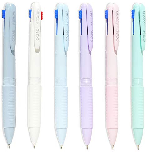 COLNK Multicolor Ballpoint Pen 0.5, 4-in-1 Colored Pens Fine Point,Ballpoint Gift Pens for Planner Journaling,Assorted Ink, 6-Count