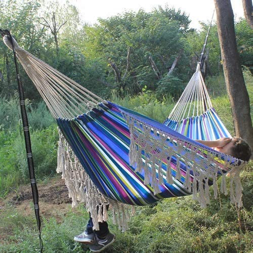 LIANYG Hängematte Double Hängematte Prolongation Prevention Camping Leinwand Stoff Hängematte Hängen Schwingen Bett for Patio Reisen Wandern 661 (Color : 02)