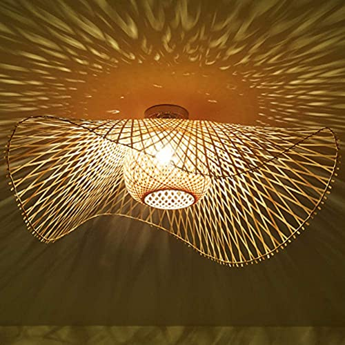 Luz De Techo Decoración Retro Para Sala De Estar Lámpara De Techo De Bambú Natural Y Ratán E27 Iluminación De Techo Tejida A Mano Para Comedor Dormitorio Café Cocina Pasillo Lámpara Colgante ,75CM