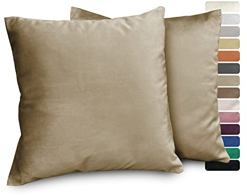 BEAUTEX Samt Kissenbezug 40x40 Cappuccino Kissenhülle Dekokissen 2er Set | verdeckter Reißverschluss, angenehme Haptik, verschiedene Größen, viele Farben, formstabil, langlebig, pflegeleicht