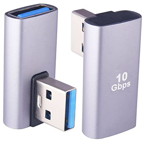 Leehitech 2 Pack 90 Degree USB 3.2 Adapter, linker Winkel L-Shape | 10Gbps Datenübertragung rechtwinkliger USB A Stecker auf Buchse Adapter, 5V/3A Aufladen für Handys, Laptop, USB Stick