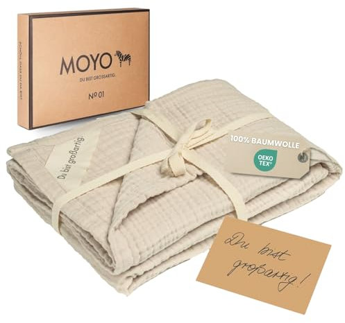 MOYO Musselin Babydecke Weicher Wüstensand I 75x100cm I Atmungsaktive Kuscheldecke aus Baumwoll-Musselin I Weiche Baby-Bettdecke für Junge & Mädchen I Baumwolldecke Geburt