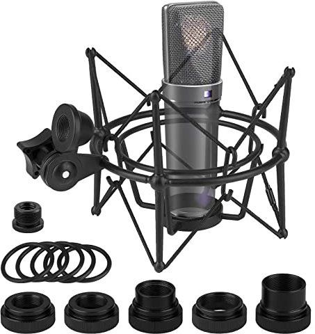 Geekria for Creators Mikrofon-Stoßdämpferhalterung kompatibel mit Neumann U87, TLM193, TLM127, M149, TLM102, TLM103, TLM107, Mikrofonaufhängung, Adapterklemme, Mikrofonhalter, Clip (Schwarz/Metall)