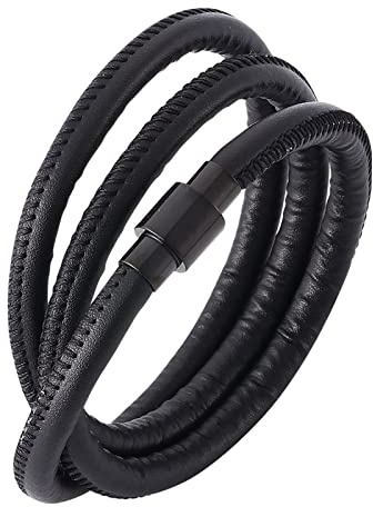 ANAZOZ Armband Damen Leder Schwarz, Herren Armbänder Leder Breit 6mm Wickelarmband 16,5 bis 20,5cm mit Verschluss aus Edelstahl