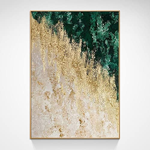 Handgemalte Acrylbilder, Grüne Textur, Goldfolie, Farblich Passend, Minimalistischer Luxus, Abstrakte, Moderne, Rahmenlose, Original Vvvnted Ölgemälde Auf Leinwand Für Die Familienwand, Wohnzim