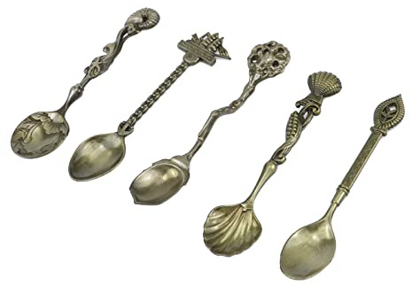 Tighall Vintage-Kaffeelöffel im königlichen Stil, geschnitzt, Dessertlöffel, antiker Teelöffel, Mini-Geschirr, Eiscreme, dekorative Löffel für Café, Küche, Esszimmer, Bar (5 Stück, Bronze)