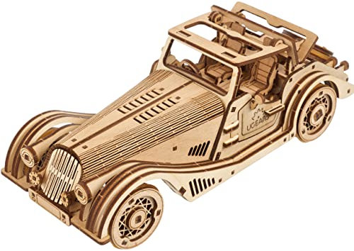UGEARS Sports Car Rapid Mouse 3D Holzpuzzle Erwachsene – Mechanisches Auto Modellbausatz – 3D Puzzle Holz Auto Bausatz Erwachsene Holzmodelle – Klassischer Holz Modellbau Oldtimer - 222 Stücke