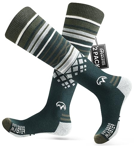 OutdoorMaster Ski Socks, Merino Wool Ski Socks for Men & Women, Thermal Winter Warm & Breathable Snowboarding Socks for Cold Weather, Over The Calf Non-Slip Cuff, Machine Washable