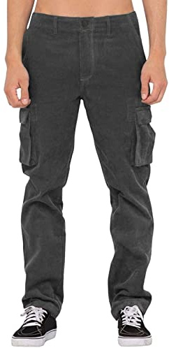 ARtray Pantalones rectos de pana de color sólido para hombre, pantalones de trabajo elásticos para hombre, pantalones cargo para hombre con múltiples bolsillos, informales, holgados, monos, pantalones
