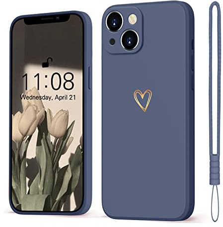 Mitetabo für iPhone 14 Hülle,Handyhülle iPhone 14 Gold Liebesherz, Mädchen Case Weich Silikon Slim Stoßfest Kratzfeste Süßes Gold Love Schutzhülle für iPhone 14 6.1 GrauBlau
