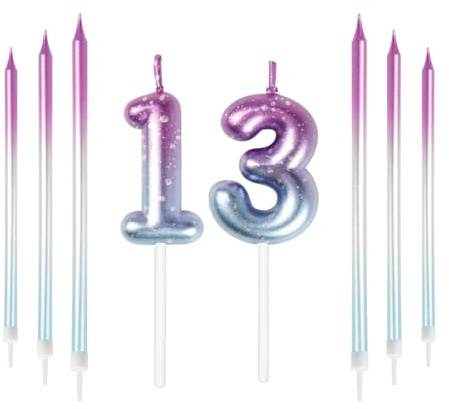 Mciskin Candele colorate con numeri, per torte di compleanno, decorazioni per matrimoni, feste di compleanno per ragazzi di 13 anni