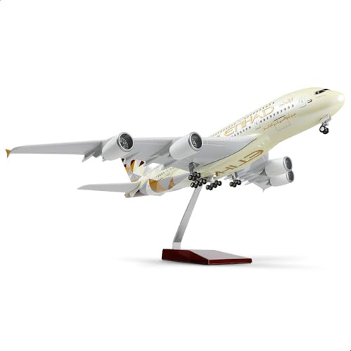 QIYUMOKE 1/160 A380 großes Flugzeugmodell -46cm für Etihad A380 mit Stand