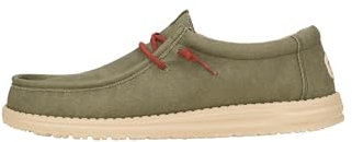 HEYDUDE - Men's Wally Waxed Canvas Slip-On Shoes, Olive, 7 UK