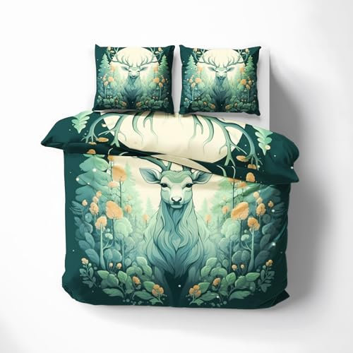 ZDABAOEC Hirsch Bettwäsche 140x200 2er Set | Weiche Kuschelige Microfaser Bettbezug & 1 Kopfkissenbezug 70x90 | Hirschmotiv Wendebettwäsche mit Reißverschluss