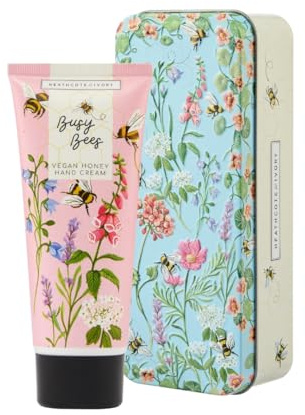 Heathcote & Ivory Hand Cream 100ml In Embossed Tin, Orange Blossom and Honey Cream, Shea Butter, Moisturising Bee Balm, Travel Size, Vegan and Cruelty Friendly, Gift For Her, Busy Bee Range
